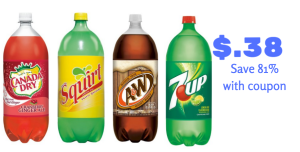 7-Up, A&amp;W, Canada Dry or Squirt Soda 2 Liters Just $.38 each with ...