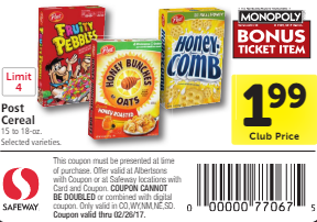 Post Cereal Sale and Coupon, Pay $1.49 - Save Up to 63%