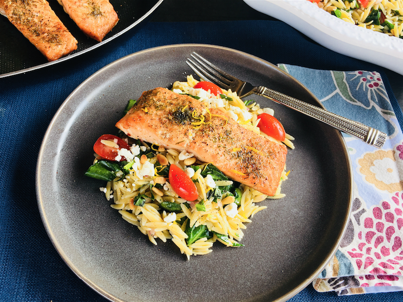 baked salmon with orzo