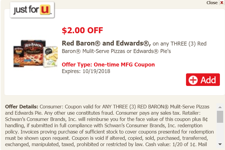 Red Baron Pizza Sale at Safeway, Pay Just 2.00 With Coupon, Save 49