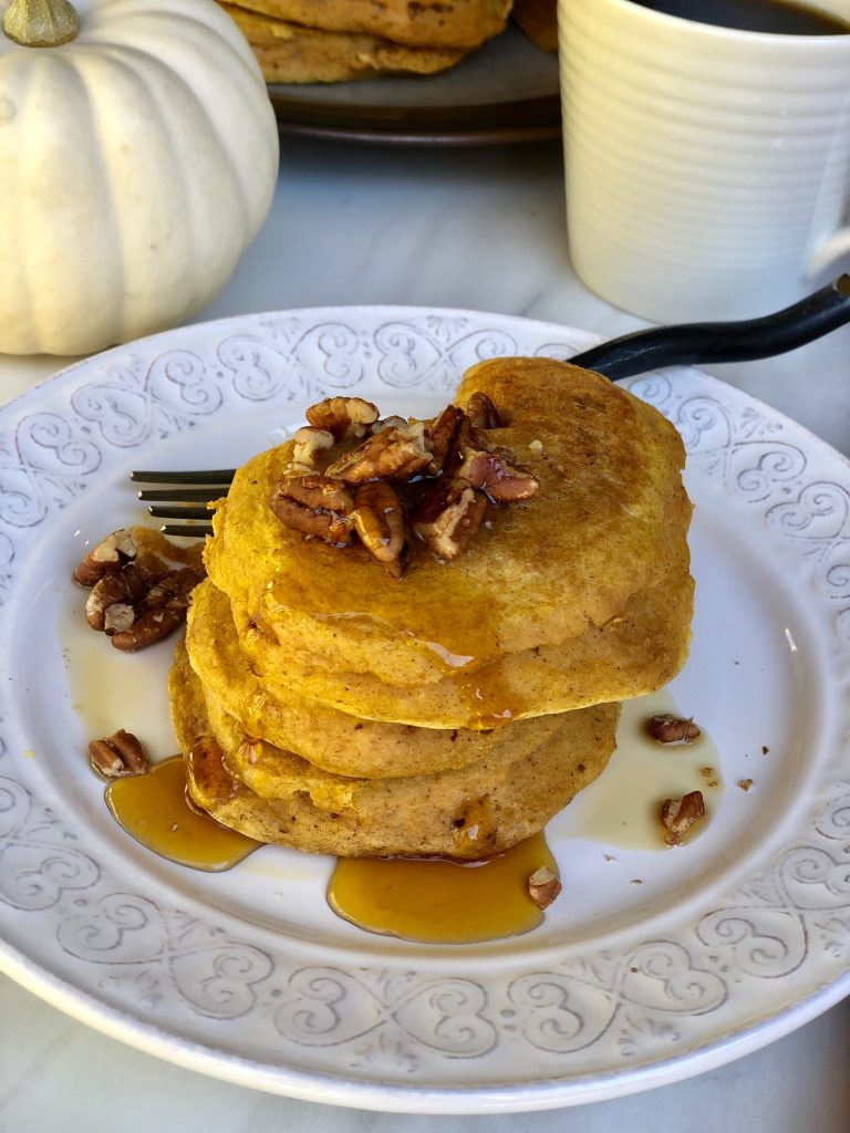 Fluffy Pumpkin Pancakes With Pecan Maple Syrup