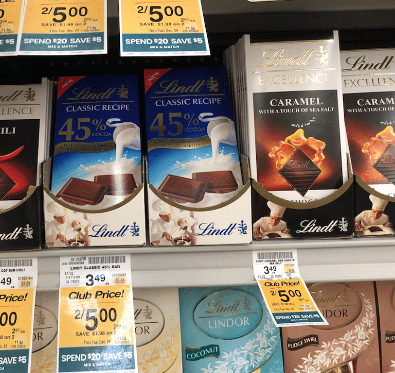 1.50 Lindt Classic Chocolate Bars at Safeway and Save 5 When You