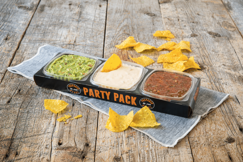 guacamole, salsa queso party pack dip