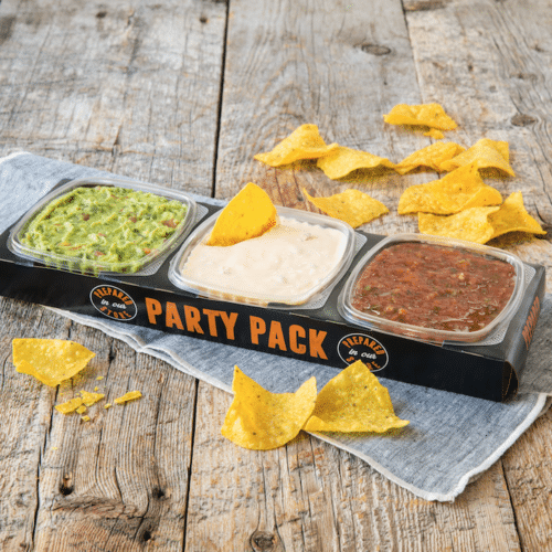 guacamole, salsa queso party pack dip