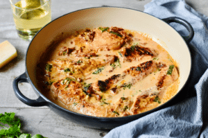 Skillet Chicken with sun-dried tomatoes and spinach