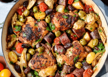 Mediterranean Chicken Thighs With Artichokes, Potatoes and Olives