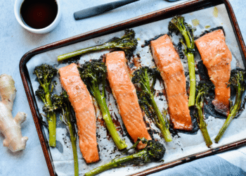 Miso Maple Salmon Sheet Pan With Broccolini